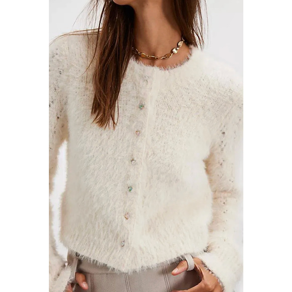 Free People Celeste Brushed Knit Cardigan Sweater Ivory - Picture 4 of 5